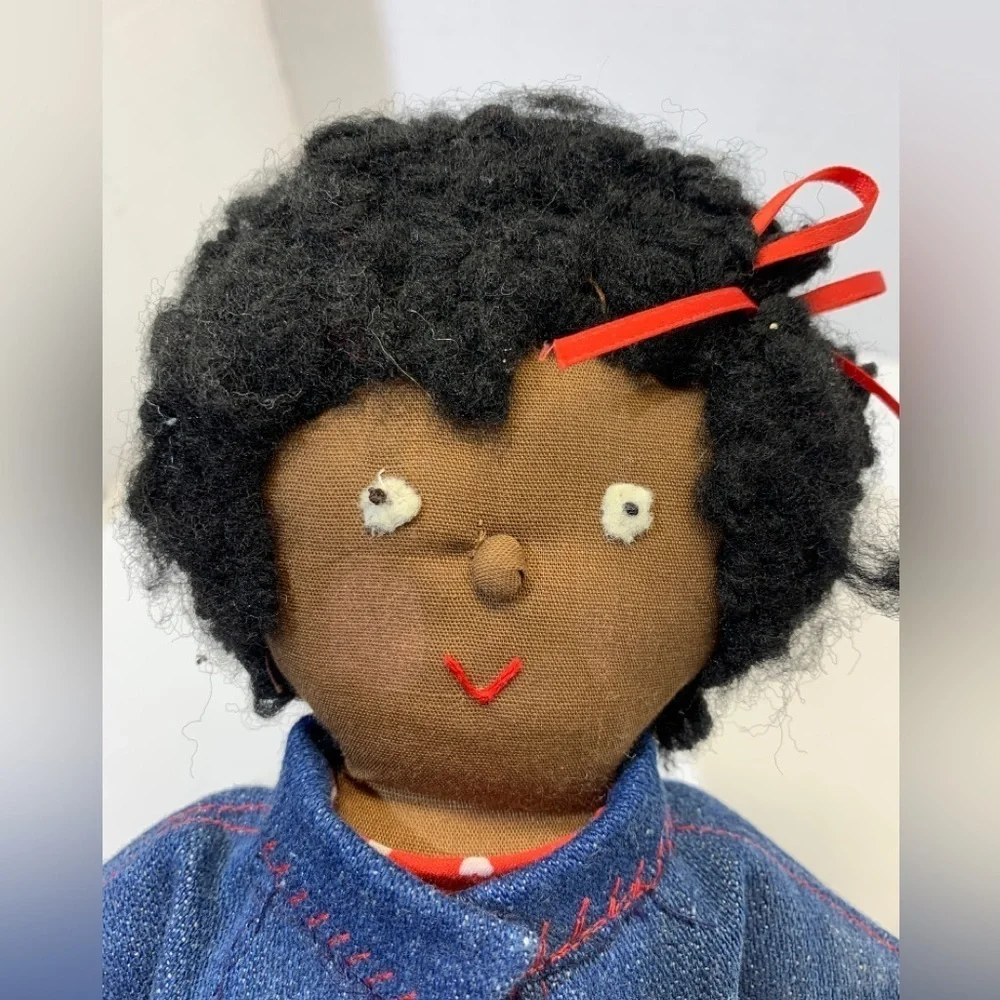 Vintage HANDMADE 11” Black African American Cloth Rag Doll Folk Art Provenance